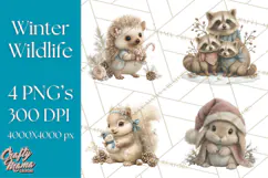 Snowy Forest Animals Clipart PNG, Holiday Woodland Art Product Image 1