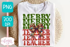 Merry Teacher sublimation PNG, Christmas teacher shirt PNG Product Image 3