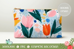 Cartoon Tulips Cosmetic Bag PNG, Colorful Cosmetic Bag Print Product Image 1