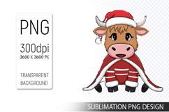 Cute Christmas Highland Cow , Animal Sublimation Clipart PNG Product Image 1