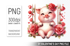 Valentine&#039;s Cute Pig Clipart PNG, Pig Graphic For Crafts Product Image 1