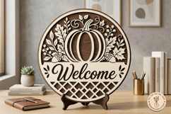 Fall Welcome Sign SVG | Pumpkin Door Hanger File Product Image 1
