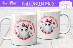 Happy Halloween mug wrap sublimation PNG, Pink Halloween mug Product Image 1