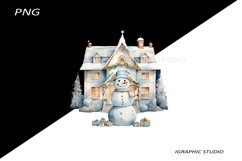 Blue Snowman Clipart, Gold and Blue Chistmas Clipart Product Image 1