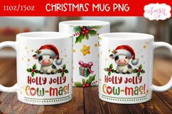 Funny Christmas mug wrap PNG, Holly jolly cowmas mug png Product Image 1