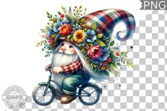 Floral Crown Gnome Rides A Bike Sublimation Clipart Design Product Image 1