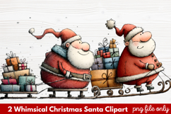 2 Whimsical Christmas Santa Clipart | Cute Santa PNG Product Image 1