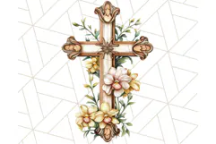 Faith Cross PNG with Flowers, Watercolor Religious Art Print Product Image 3