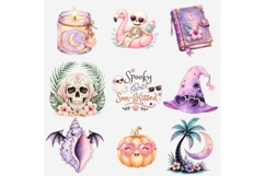 Summerween Clipart Bundle PNG, Pastel Halloween Summer Product Image 3