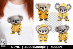 Cute Koala in Raincoat Kawaii Animal Clipart Sublimation PNG Product Image 1