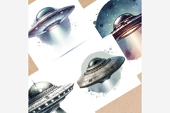 Watercolor UFO Clipart Pack | 12 JPG Files, Flying Saucer Product Image 2