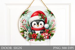 Christmas Penguin Door Sign. Christmas Door Sign Sublimation Product Image 1
