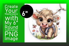 Vibrant Round Design Car Coaster PNG , Cute Cow Product Image 1