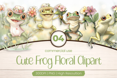 Cute Frog Floral Clipart PNG Product Image 1