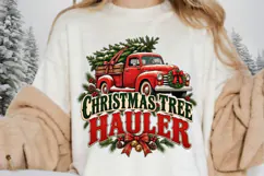 Christmas Tree Hauler Red Truck PNG - Vintage Holiday Product Image 1