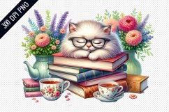 Books And Sleeping Cat Sublimation - Clipart PNG Design Product Image 1