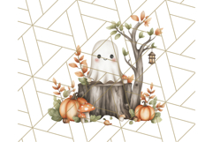 Watercolor Halloween Cottage Clipart, Ghosts &amp; Pumpkins Png Product Image 3