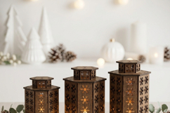 Laser Cut Christmas Lantern Wooden Snowflake Tealight Lamps Product Image 2