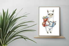 Cute Alpaca with Backpack Reading a Book Watercolor PNG Product Image 2