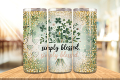 Simply Blessed Shamrock Floral Tumbler Wrap PNG Sublimation Product Image 1