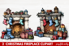 Cozy Christmas Fireplace Clipart | Holiday Mantel &amp; Winter Product Image 1