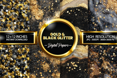 Gold &amp; Black Glitter Digital Papers - 04 variations Product Image 1