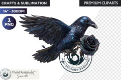 Floral Ravens Fantasy clipart, Gothic Botanical Bird Graphic Product Image 1