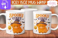 Spooky vibes mug wrap PNG, Cute Halloween highland cow mug Product Image 2