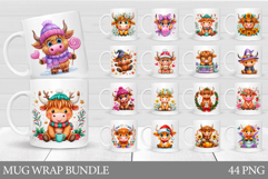 Highland Cow Mug Bundle. Cute Cow Mug Sublimation Product Image 1