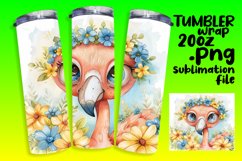 Watercolor Flamingo Floral Tumbler Wrap 20oz Product Image 1