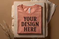 Heather Peach Bella Canvas 3001 Flat Lay T-Shirt Mockup Product Image 1