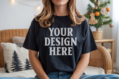 Bella Canvas 3001 Black Christmas Shirt Mockup, Trandy Mocku Product Image 1
