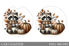 Fall Raccoon Car Coaster. Fall Car Coaster Sublimation Product Image 1
