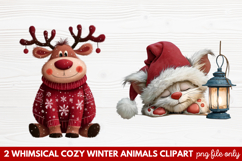 Whimsical Cozy Winter Animals Clipart | Cute Snowy Forest Product Image 1