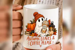 Autumn Leaves Coffee Ghost PNG, Cute Fall Pumpkin Mug Design Product Image 5