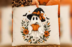 Halloween Ghost PNG, Cute Witch Ghost Pumpkin Floral Design Product Image 2