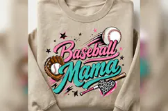 Baseball Mama PNG, Pink Teal Baseball Mom Design, Leopard Product Image 5