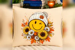 Fall Smiley Face PNG, Cozy Autumn Beanie PNG, Sunflower Product Image 4