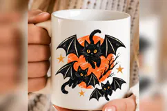 Bat Cat Halloween Mug PNG, Black Cat Bat Wings Spooky Design Product Image 5