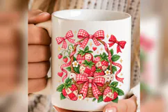 Strawberry Basket PNG, Gingham Bow Berry Design, Cottagecore Product Image 4
