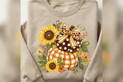 Leopard Bow Pumpkin PNG, Sunflower Fall Pumpkin, Gingham Product Image 4