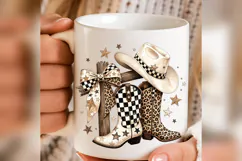 Western Cowgirl Boots PNG, Leopard Checkered Cowboy Hat Product Image 4