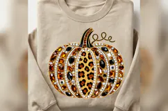 Leopard Rhinestone Pumpkin PNG, Glam Fall Pumpkin Sublimatio Product Image 4