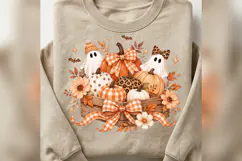 Cute Ghost Pumpkin PNG, Gingham Bow Fall PNG, Leopard Pumpki Product Image 4