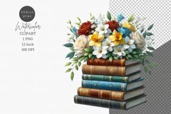 Books clipart, Books with flowers clipart Product Image 1