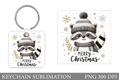 Cute Raccoon Keychain Design. Raccoon Christmas Keychain Product Image 1