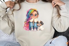 Colorful Girl Dog Clipart PNG Product Image 1
