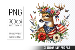 4th of July Deer Clipart PNG, Animal illustration for crafts Product Image 1