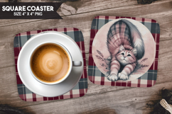 Cute Cat, Animal coaster, Buffalo Plaid Square Coaster PNG Product Image 1