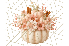 Pumpkin Clipart with Fall Flowers PNG Autumn Illustration Product Image 3